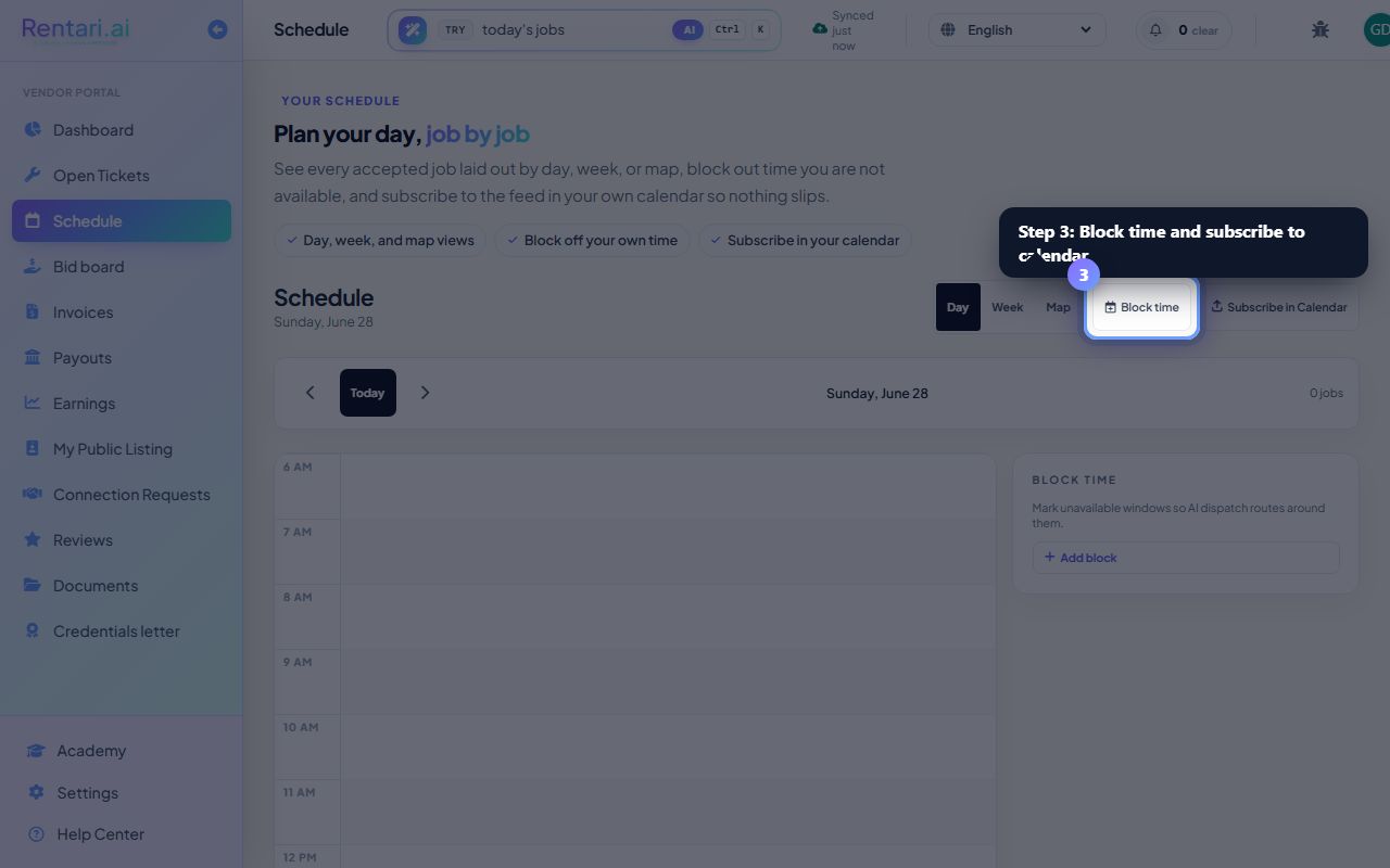 Step 3: Block your availability and subscribe
