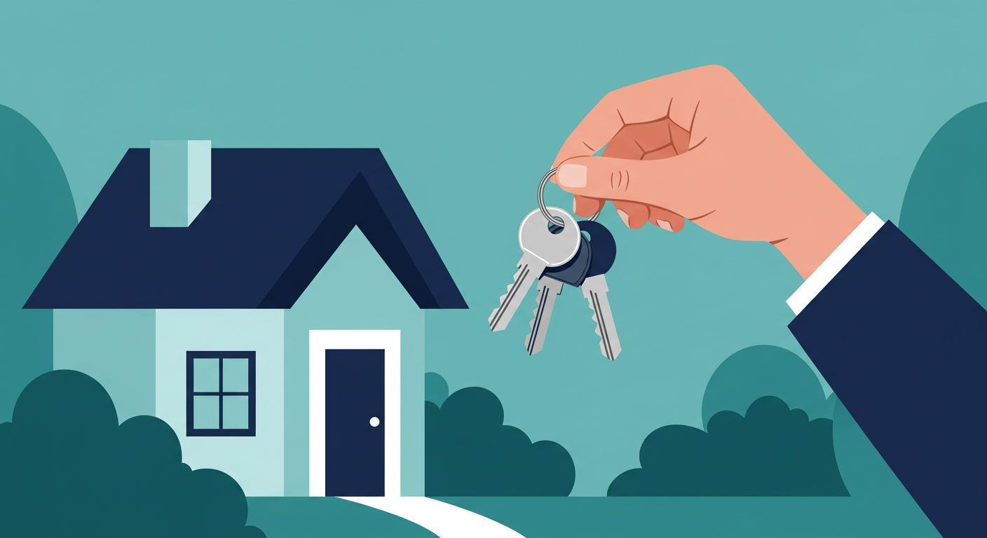 A person holds a set of keys in front of a residential house, ready to unlock the door.