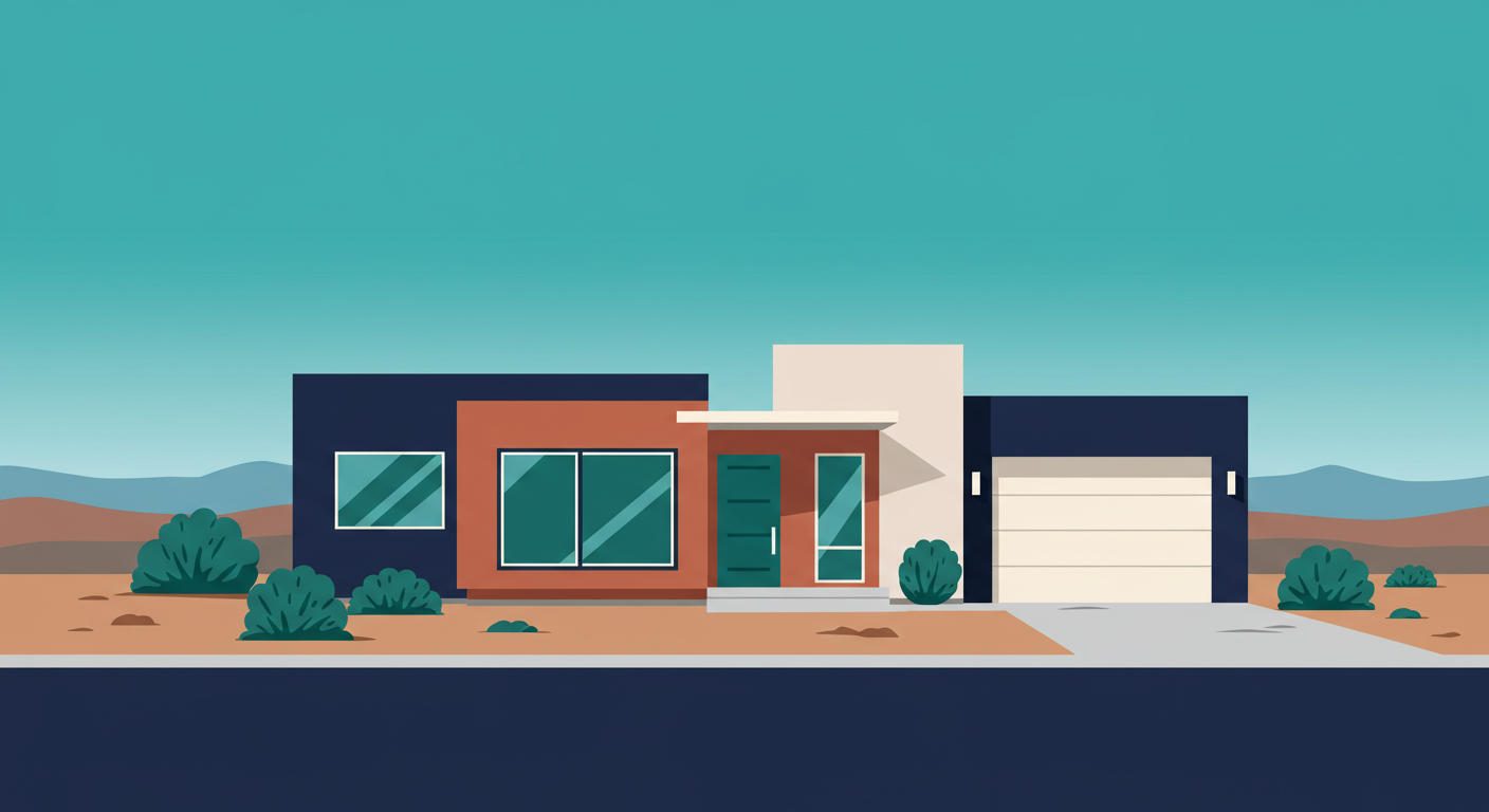 A modern house in the Arizona desert with a clear blue sky.