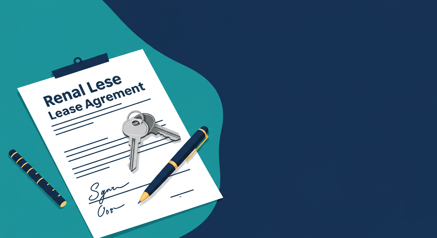 A signed rental lease agreement with a pen resting on top of it, next to a set of house keys.