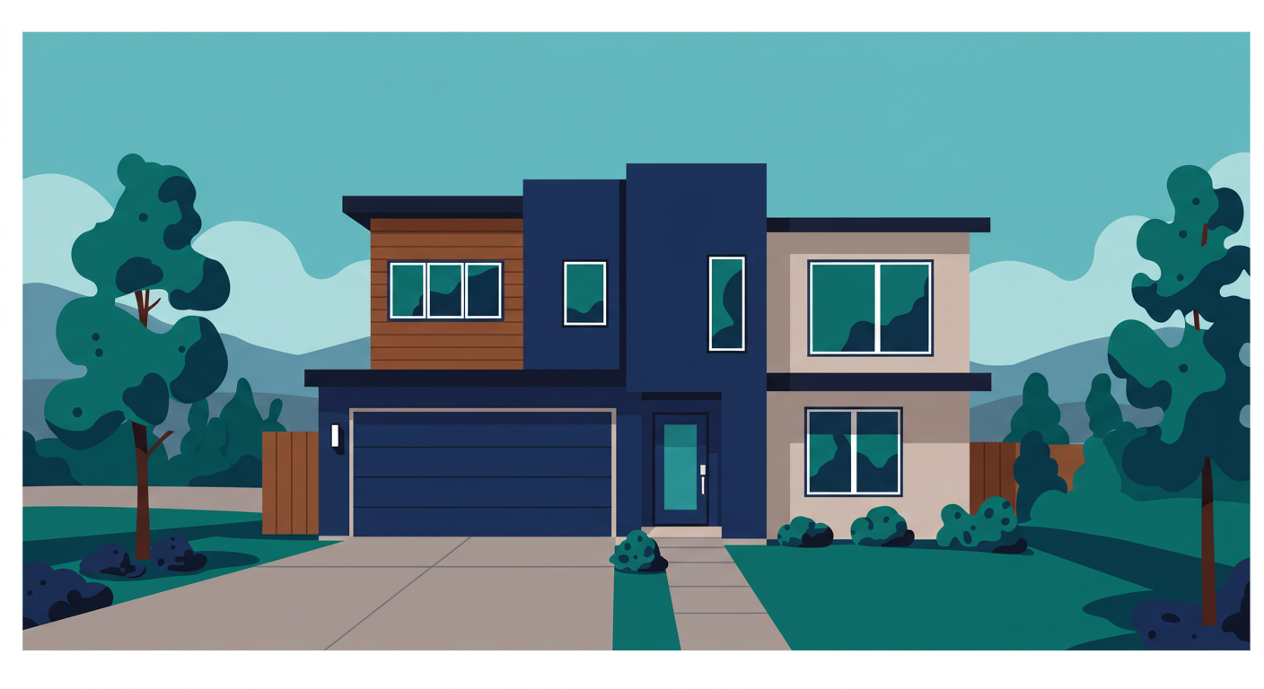 A modern house in a Denver, Colorado neighborhood under a clear blue sky.