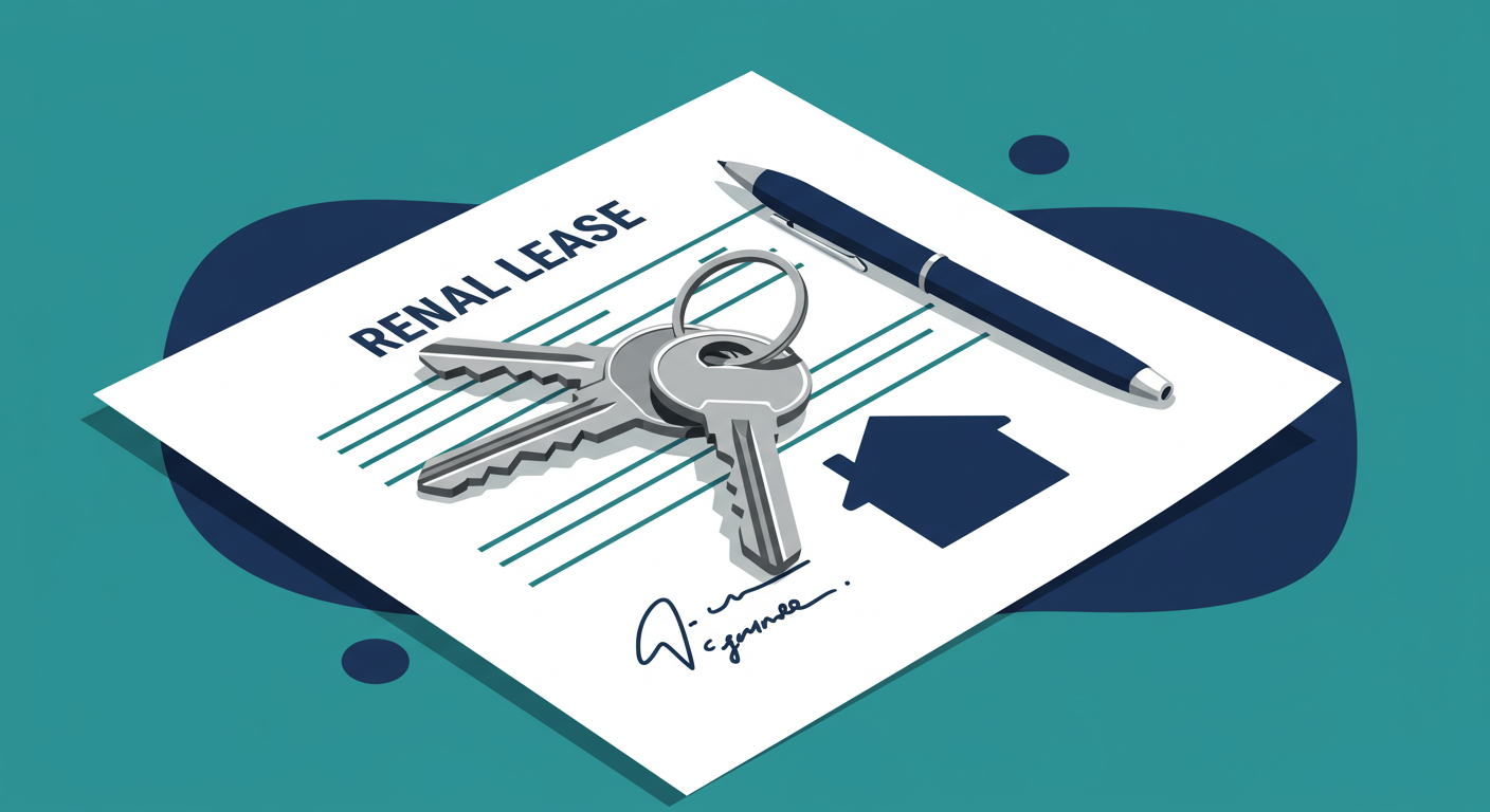 A set of house keys resting on a signed rental lease agreement document.