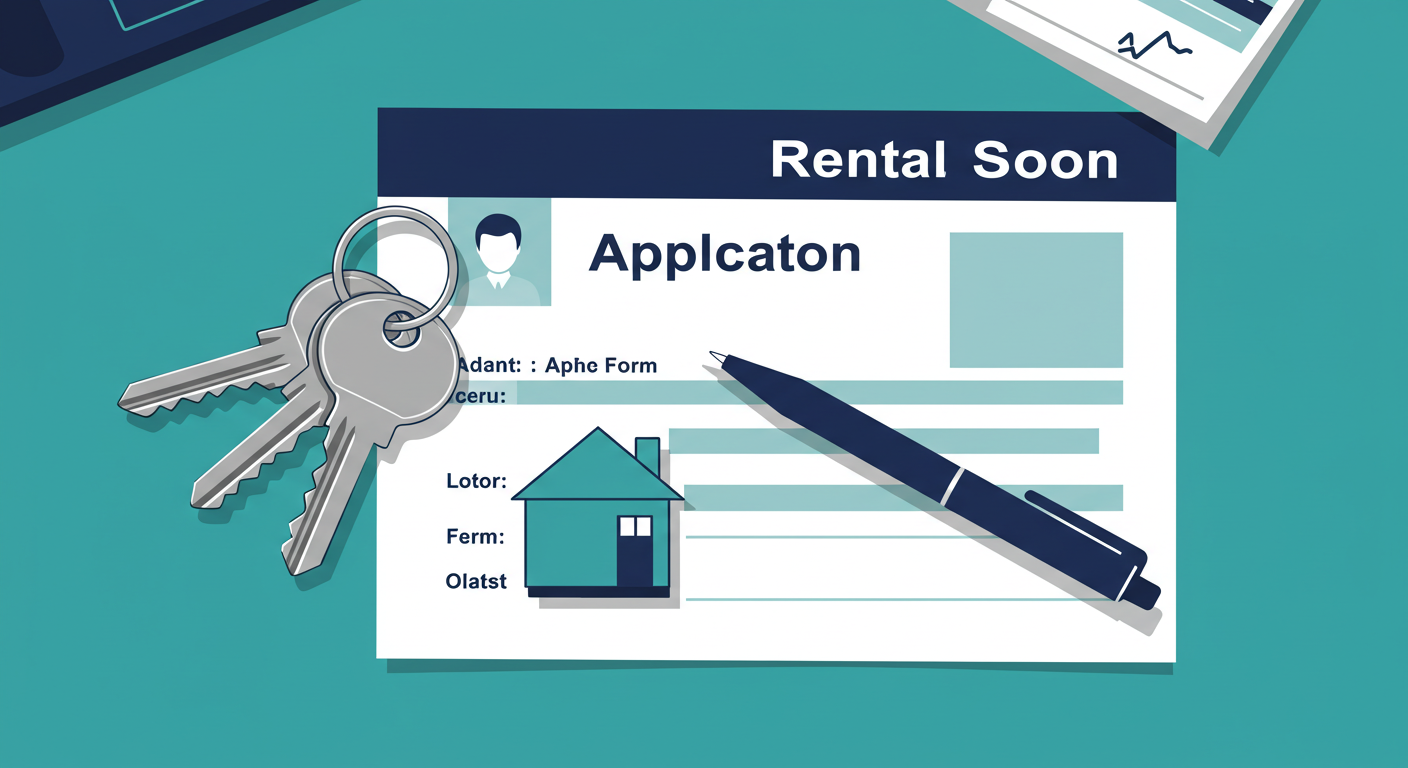 A set of house keys and a pen resting on a rental application form.