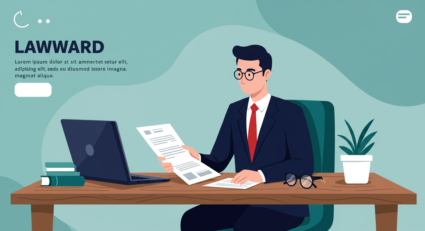 A landlord sits at a wooden desk, reviewing a document next to a laptop and a pair of glasses.
