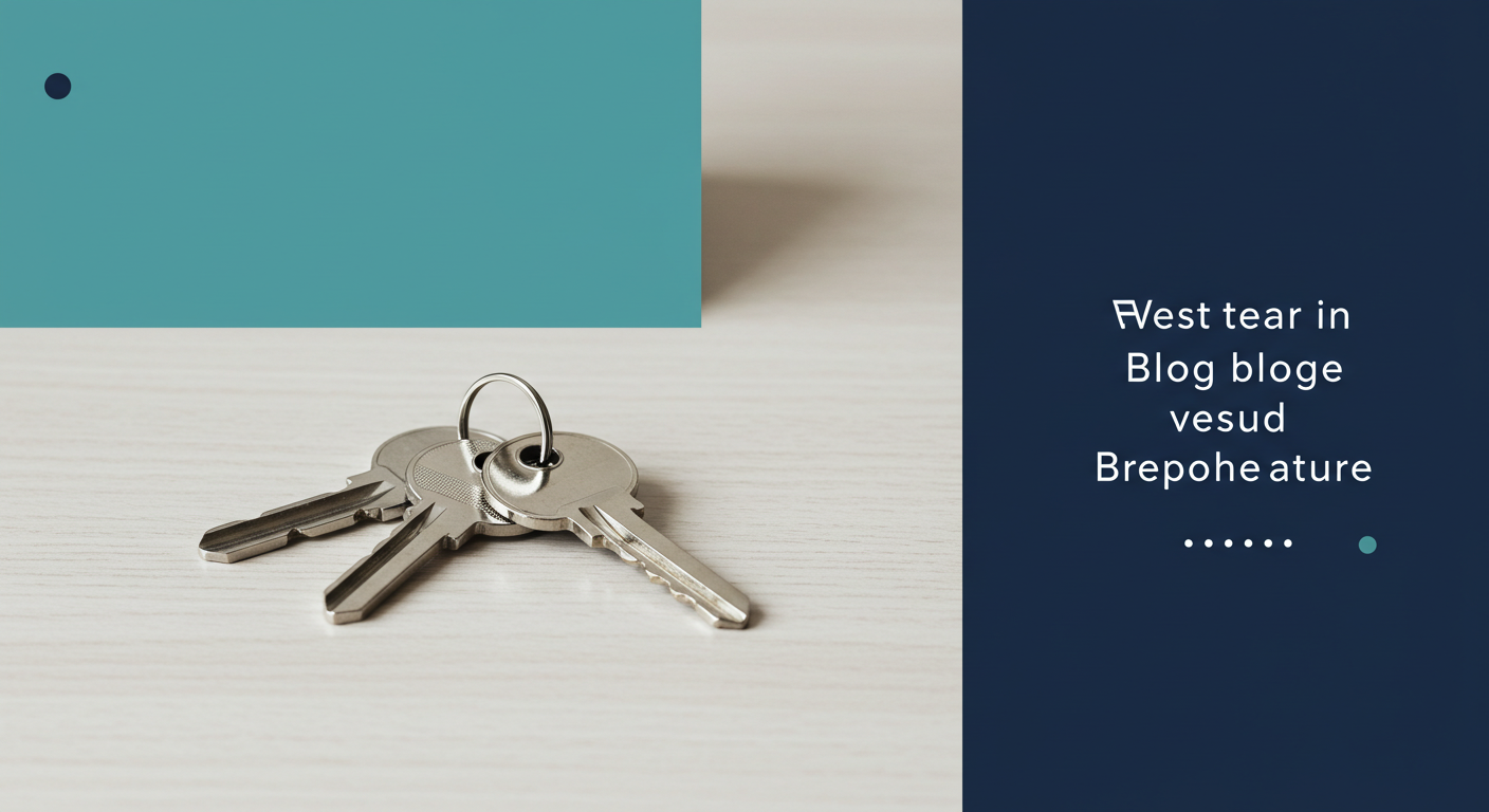 A set of house keys with a simple keychain on a clean, light-colored wooden table.