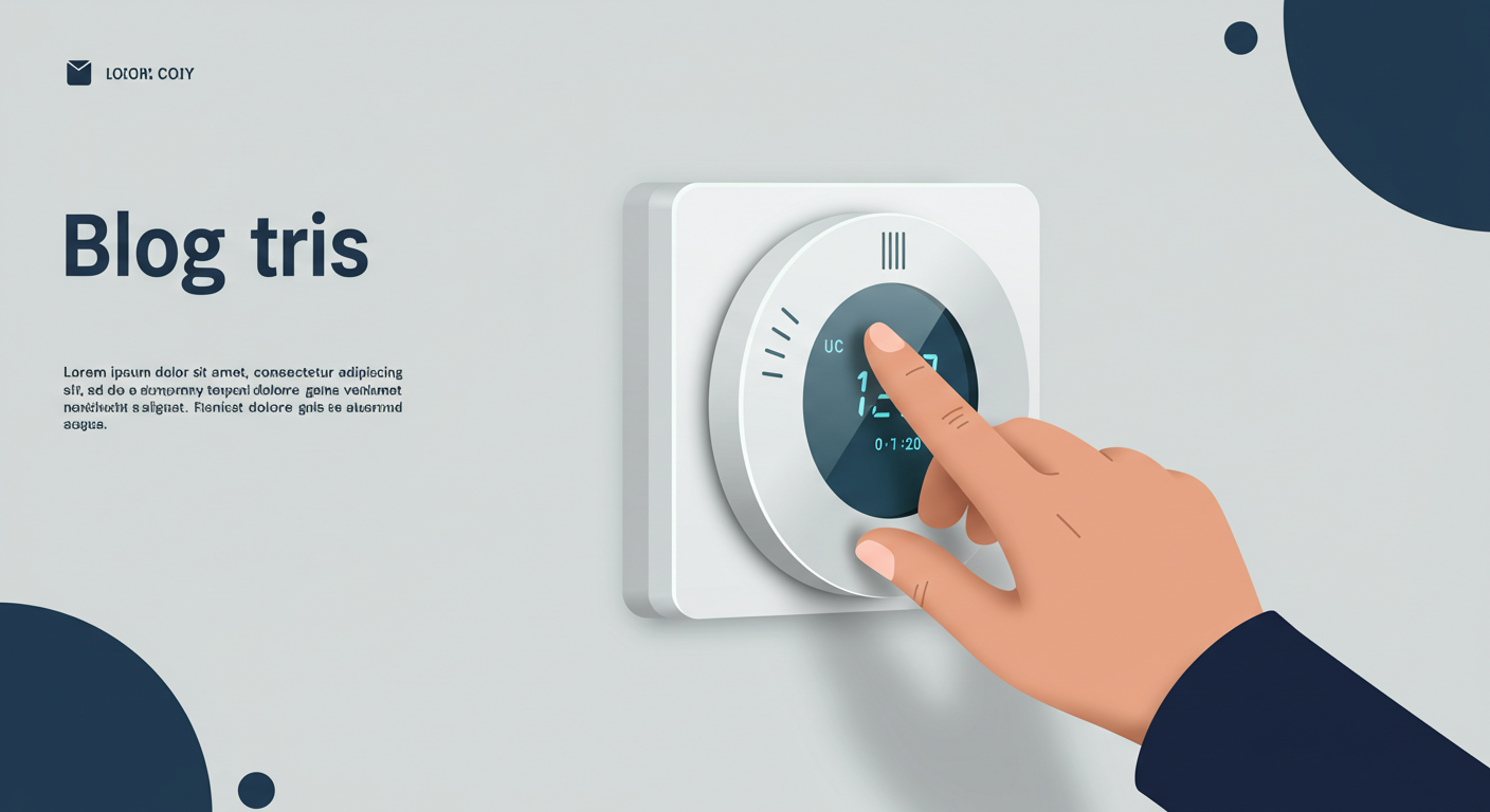 A modern thermostat on a clean wall, with a person's hand adjusting the temperature.
