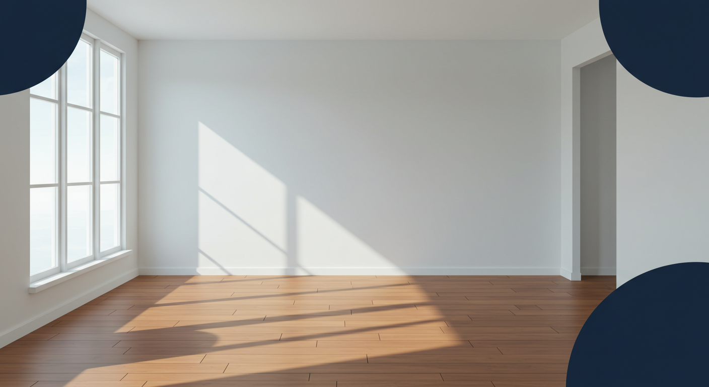 A bright, clean, and empty living room with large windows and hardwood floors, ready for a new tenant.