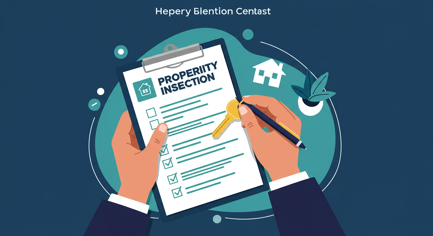 A person's hands holding a house key over a clipboard with a property inspection checklist.