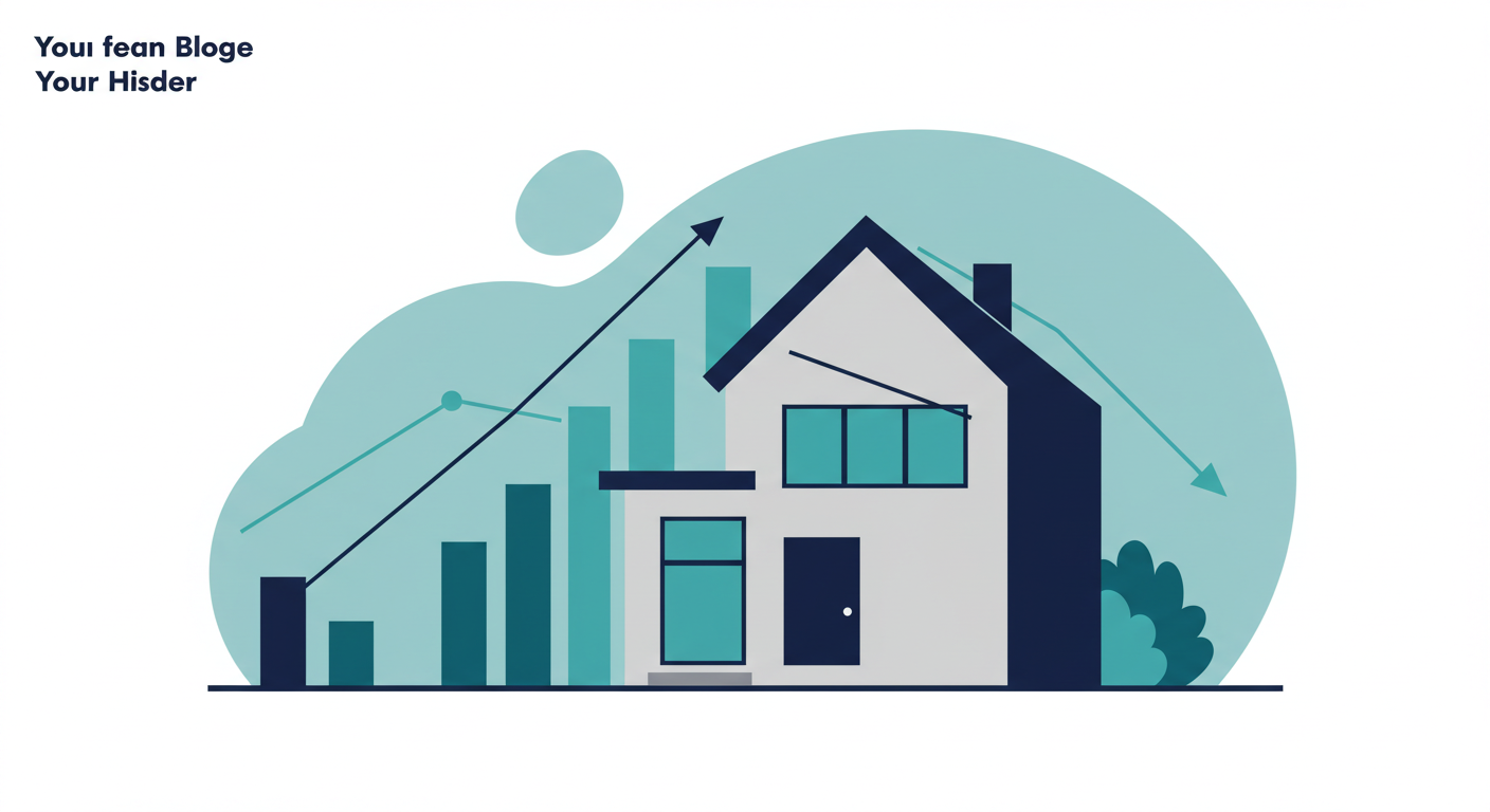 A line graph showing upward and downward trends superimposed over a modern house.