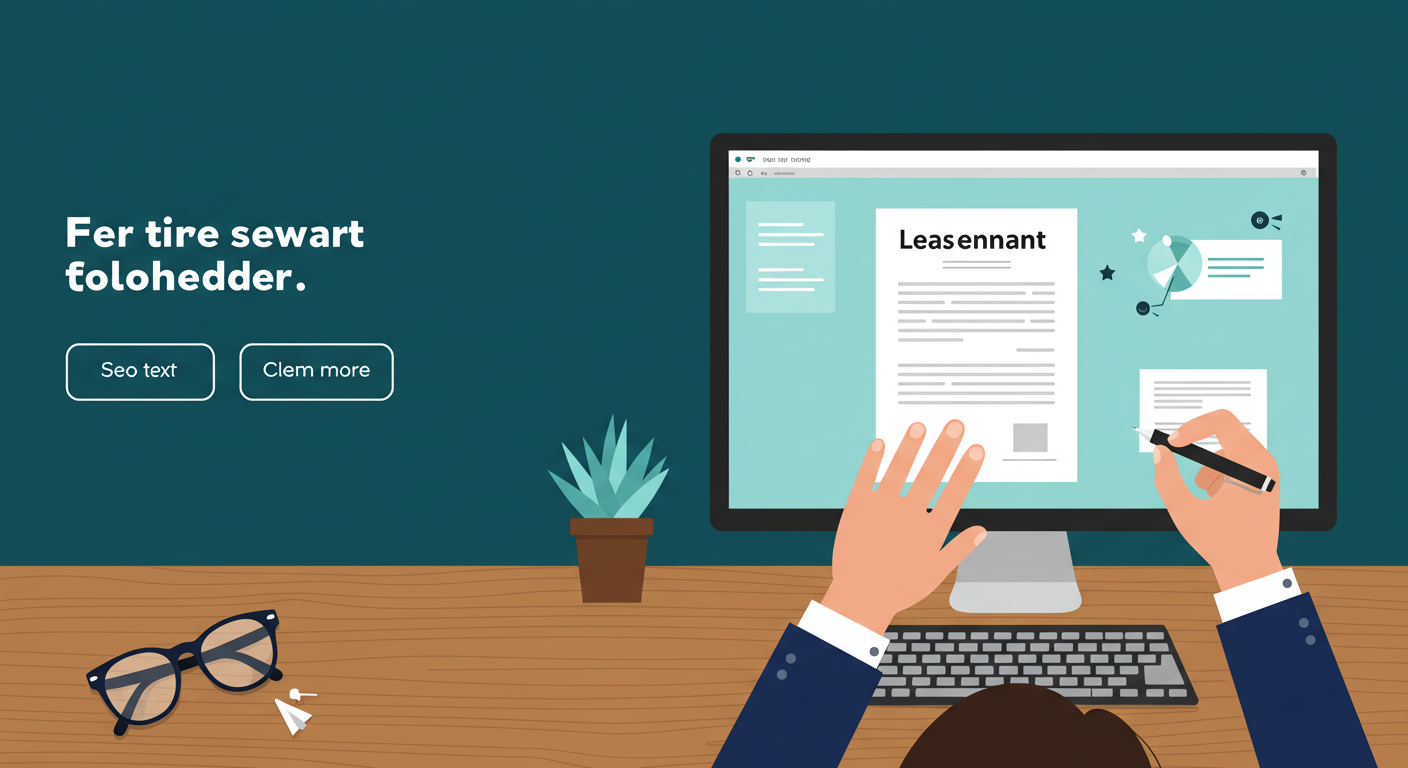 A person signing a lease agreement at a clean wooden desk with a small plant.