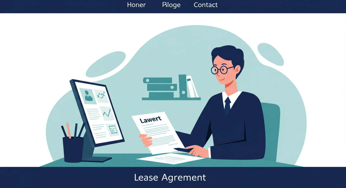 A landlord reviewing a lease agreement document at a clean desk.