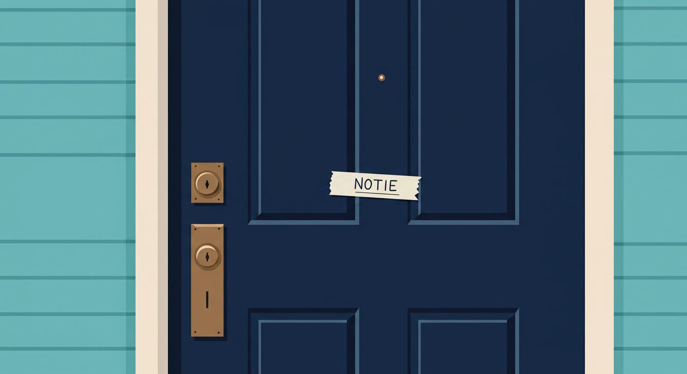 A notice taped to the front door of a vacant apartment.