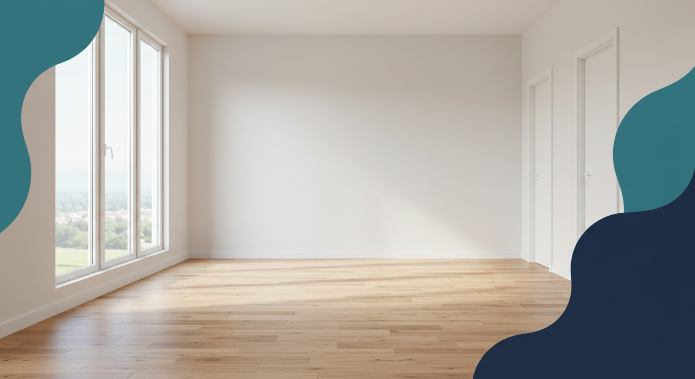 A bright, clean, and empty living room with large windows and light-colored hardwood floors, ready for a new tenant.