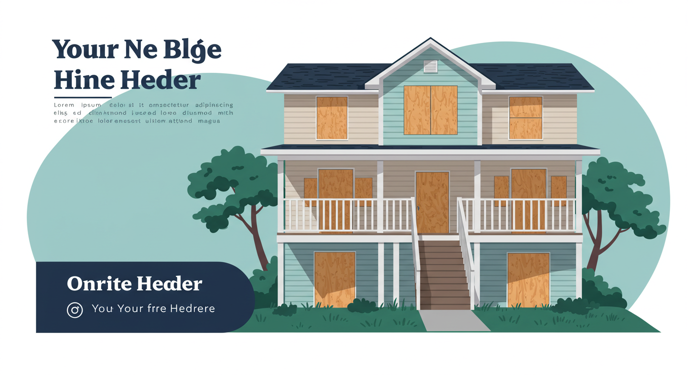 A two-story rental home with plywood covering the windows in preparation for a hurricane.