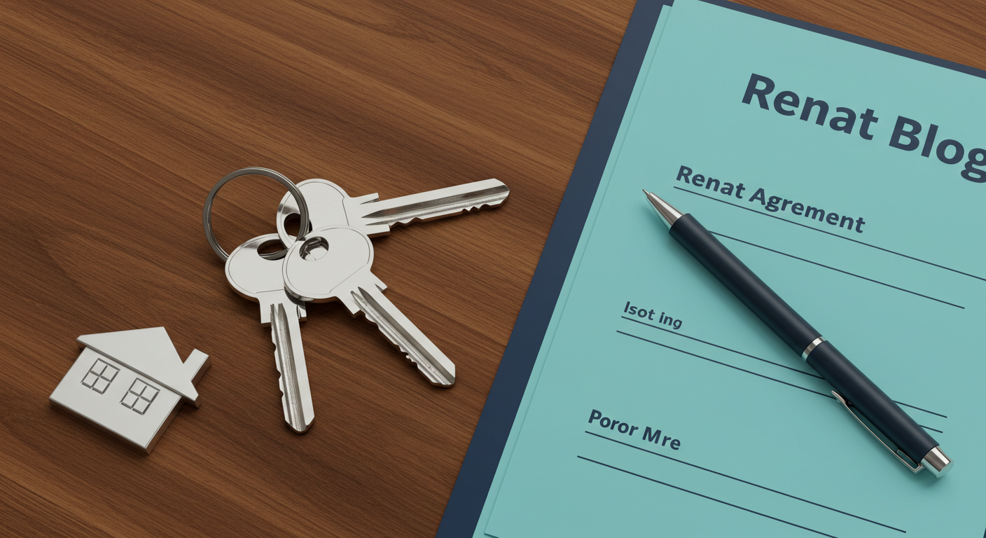 A set of house keys and a signed rental agreement on a wooden table.