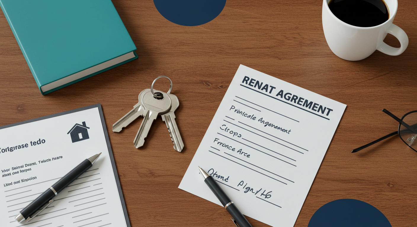 A set of house keys and a signed rental agreement on a wooden table.