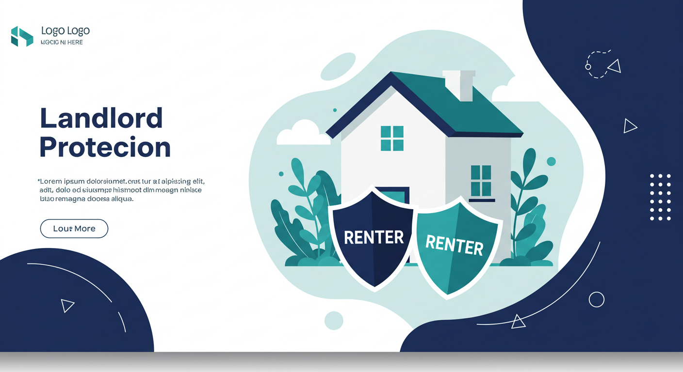 A house illustration with two overlapping shields, one labeled 'landlord' and the other 'renter', symbolizing protection.