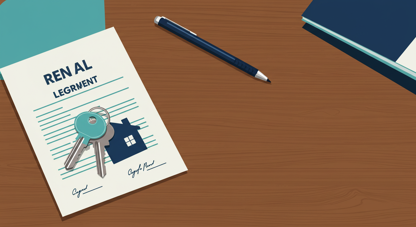 A set of house keys and a signed rental lease agreement on a wooden table.