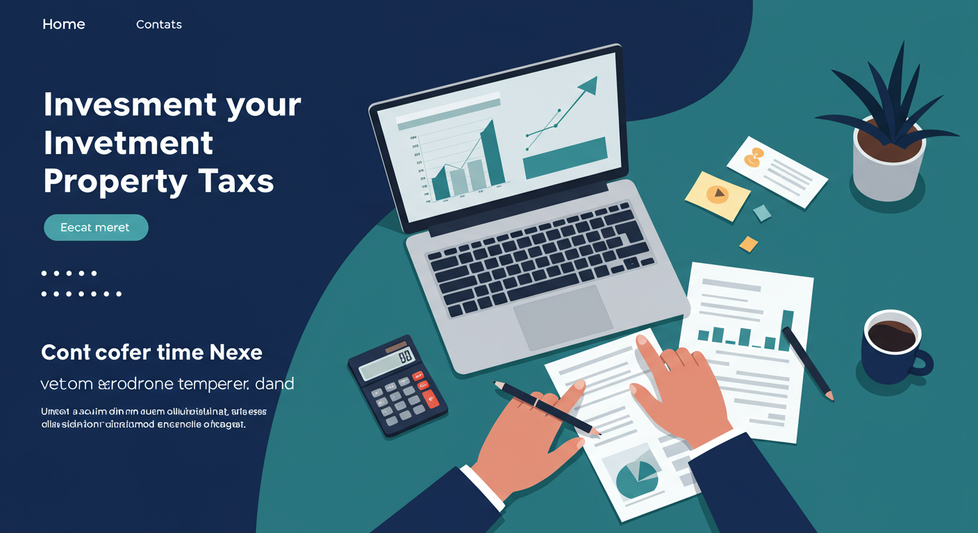 A person sits at a desk with a laptop, calculator, and papers, focused on calculating their investment property taxes.