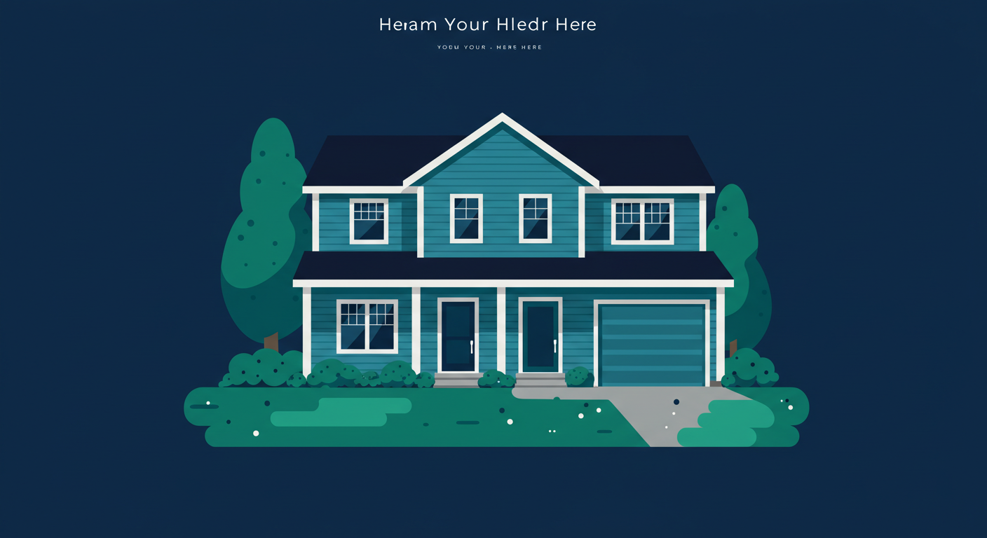A two-story blue house with a well-kept lawn under a clear sky.