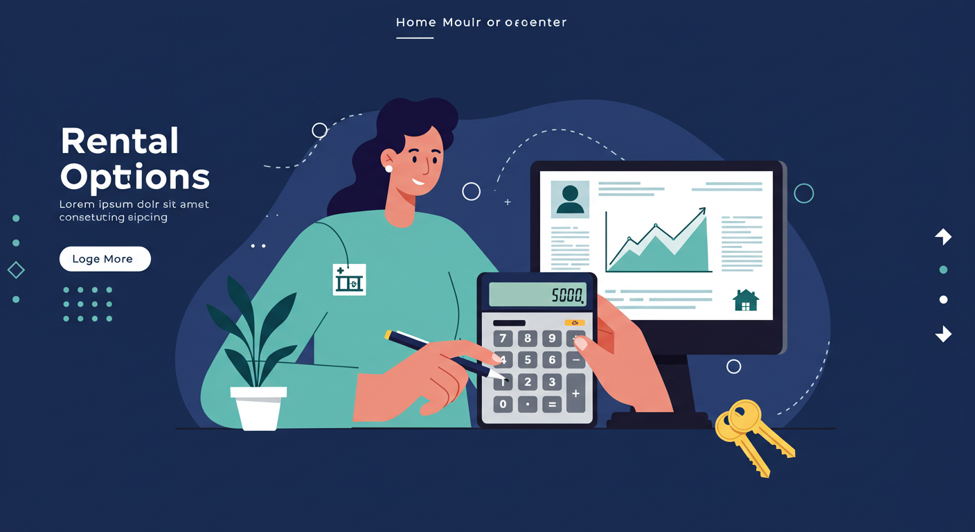 A person at a desk with a calculator and keys, weighing financial options for a rental property.