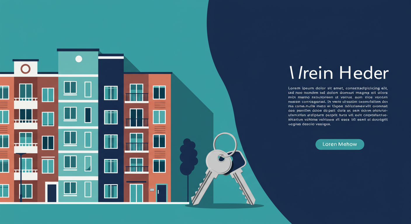 A row of apartment building exteriors with a keychain and keys in the foreground.