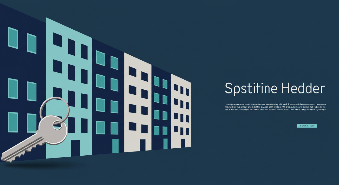 A row of apartment building facades with a key in the foreground.