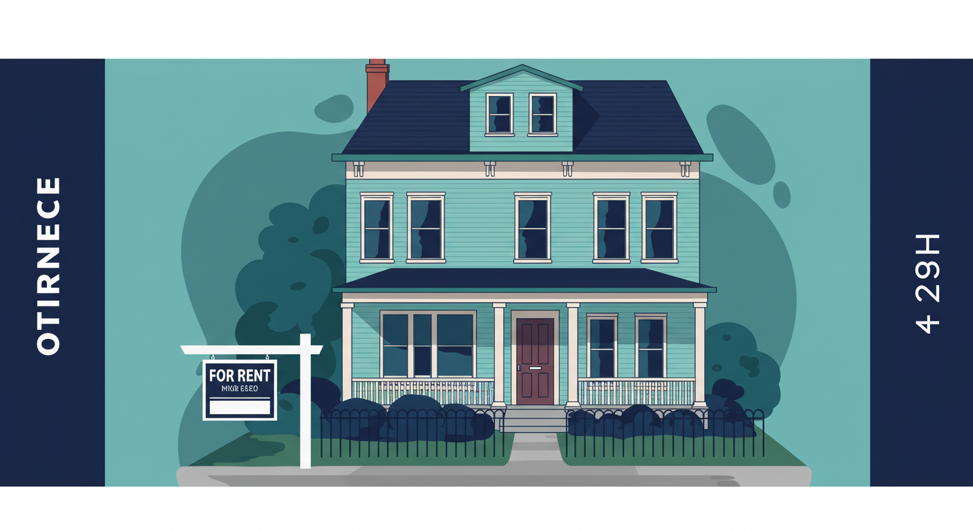 A two-story house in Providence, Rhode Island with a 'For Rent' sign in the front yard.