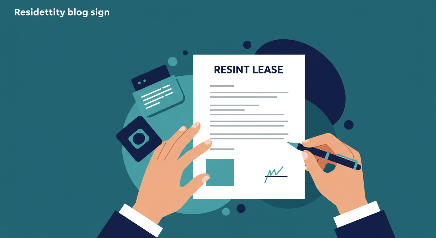 A person's hands signing a residential lease document with a pen.