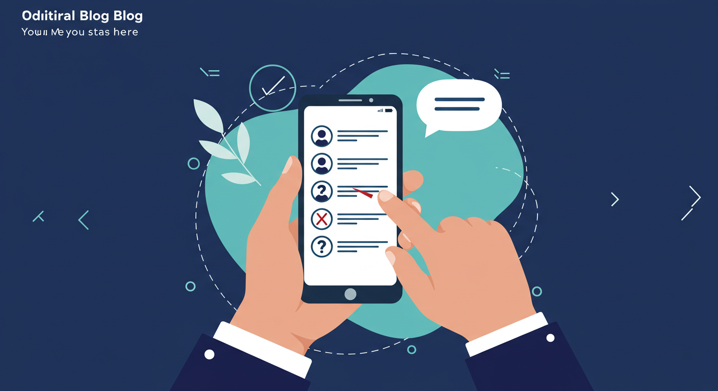 A person's hand holding a smartphone, with a list of questions visible on the screen, ready to make a call.