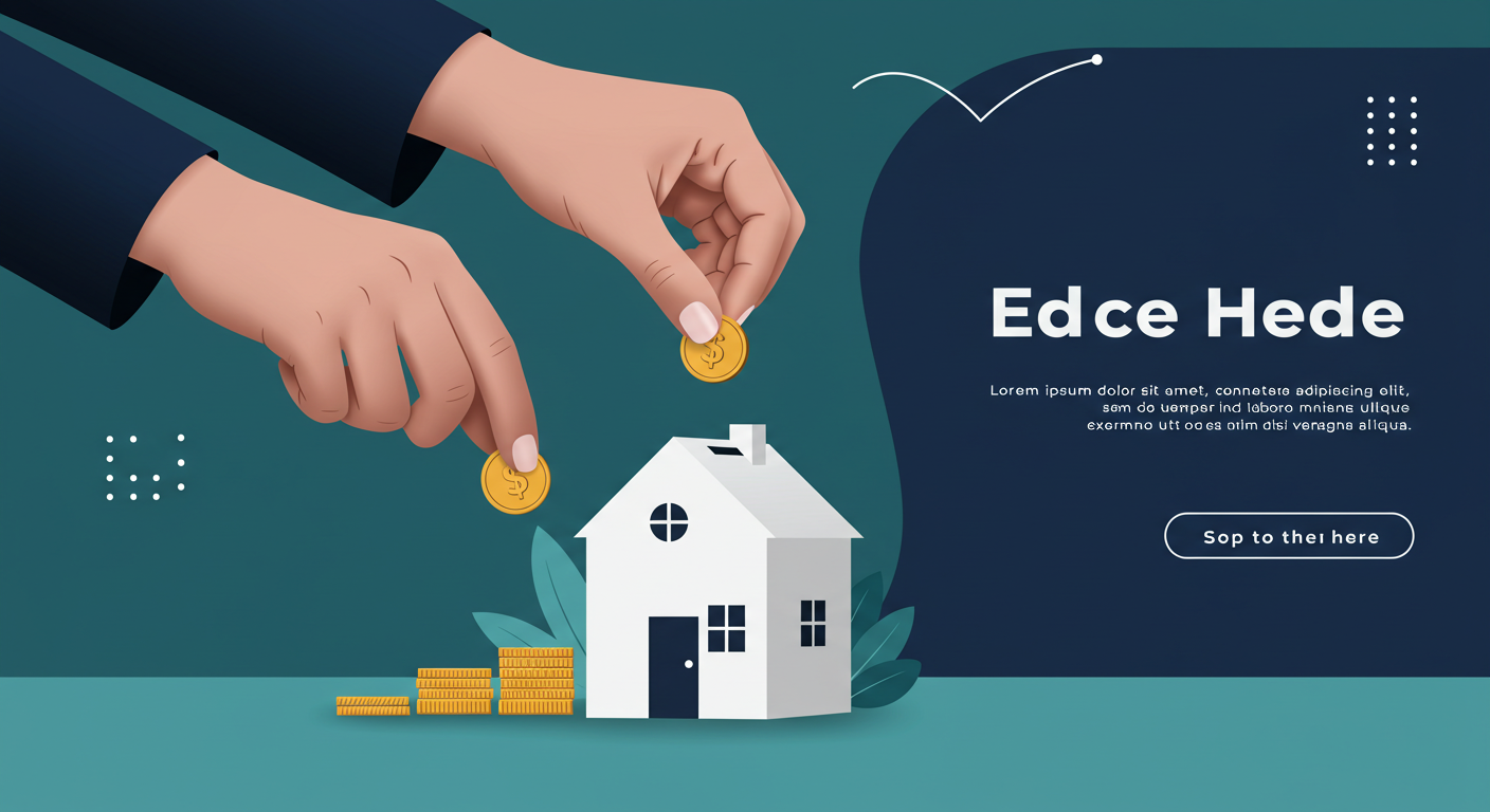 A person's hands dropping coins into a piggy bank that is shaped like a small white house.