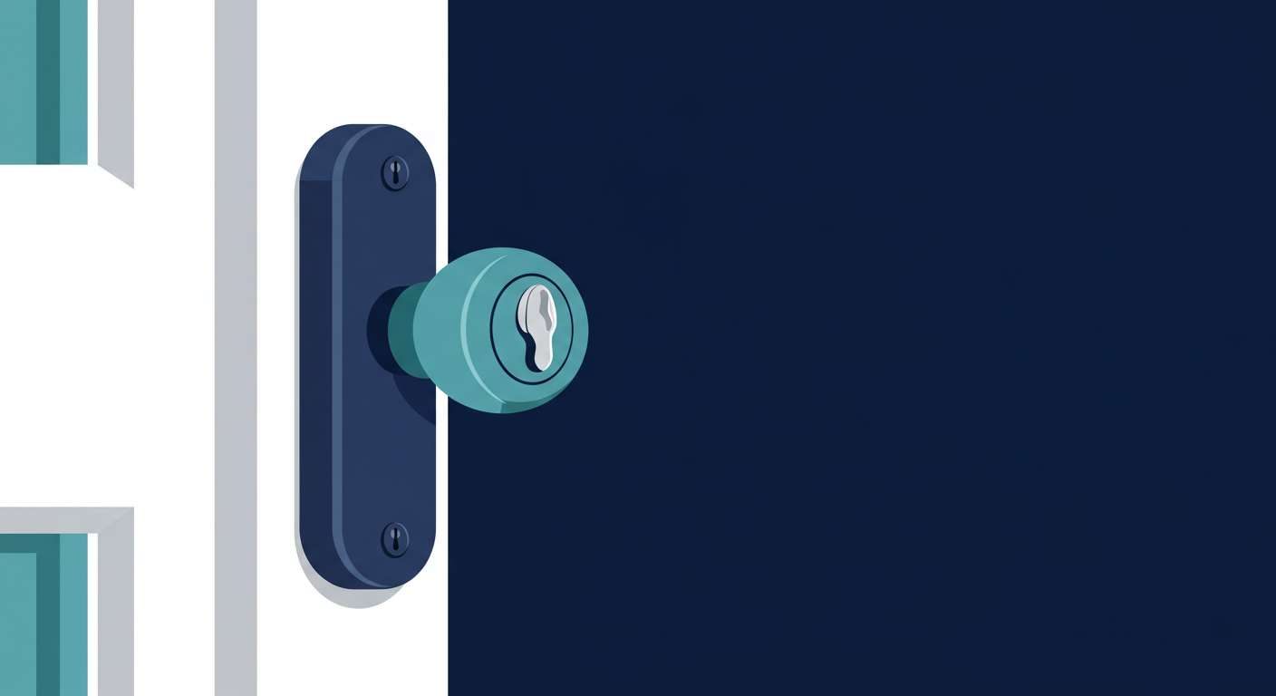 A close-up of a new, secure deadbolt lock on the front door of a residential home.