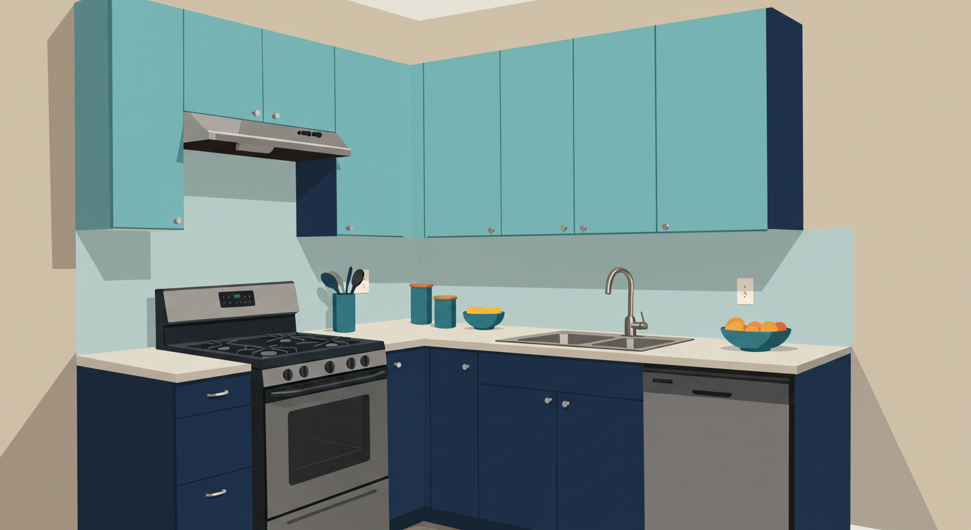 A modern, clean kitchen in a rental property with new countertops and stainless steel appliances.