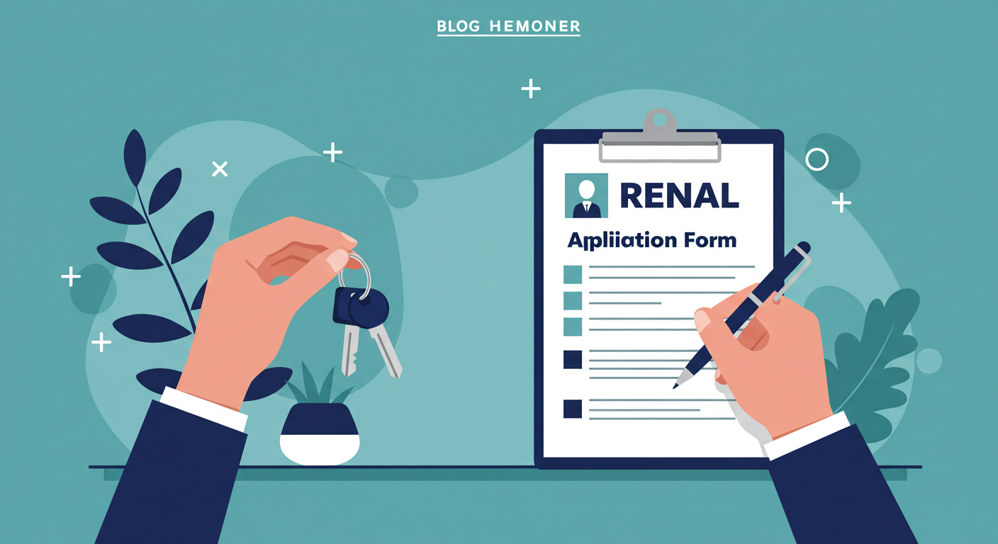 A person holding a set of house keys and a clipboard with a rental application form.