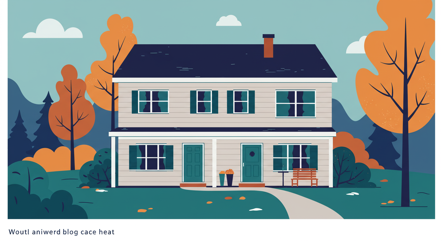 A two-story rental house with a tidy lawn on a crisp autumn day, ready for winter preparations.